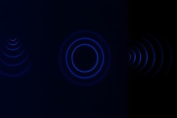 Glowing Blue Sound Waves or Ripples on Dark Background