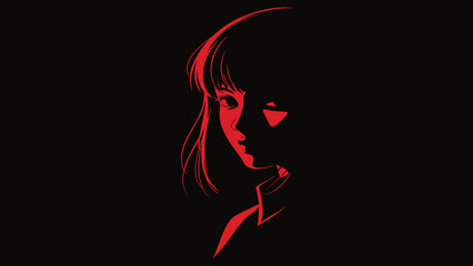 Retro Anime Chiaroscuro Vector Woman in Red and Black