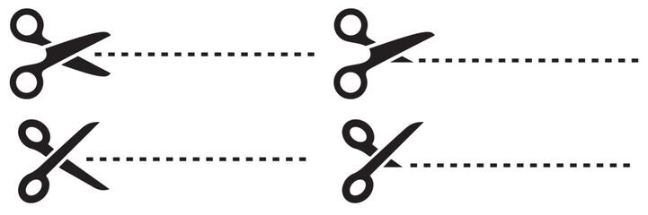 Scissors with Dotted Cut Lines Vector Set – Coupon, Craft, and Trim Icons Collection
