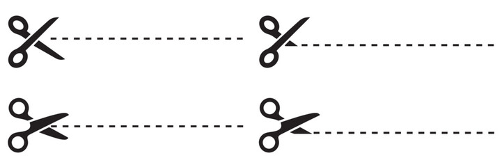 Scissors with Dotted Cut Lines Vector Set – Coupon, Craft, and Trim Icons Collection