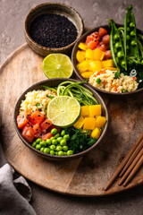 Healthy bowl with salmon and vegetables