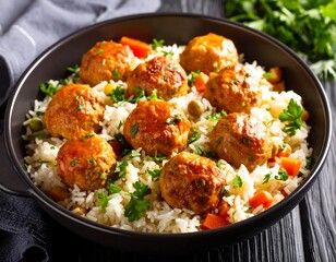 Meatballs with rice and vegetables