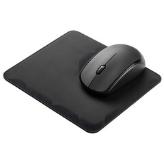 Wireless computer mouse resting on a black mouse pad providing smooth and accurate cursor control for efficient work isolated on transparent background