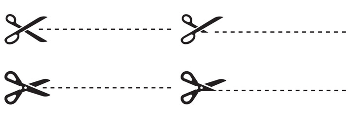 Scissors with Dotted Cut Lines Vector Set – Coupon, Craft, and Trim Icons Collection