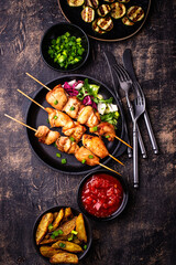 Chicken skewers kebab with vegetables
