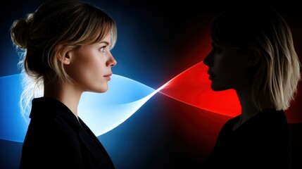 Duality Portrait: Split Personality, Blue & Red Light, Concept Art