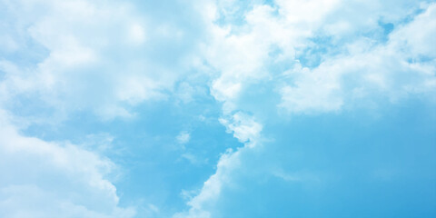 Cloudy blue summer storm  in the sky, watercolor background, horizontal view, beautiful cloudscape, fresh air, nature shining light, sunrise sky, panoramic view, daylight, vast fluffy tiny white sunsh