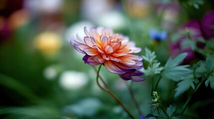 Dramatic Purple and Orange Peony Bloom with Soft Bokeh Background