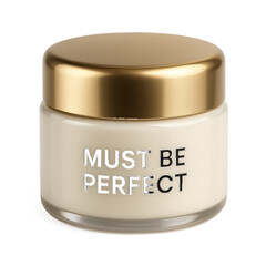 Cream jar with golden lid and text isolated on a transparent background cosmetic