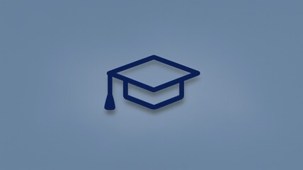 Minimalistic blue graduation cap icon on light blue background