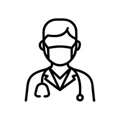 Doctor Avatar with Stethoscope Outline Icon – Minimal Line Style Medical Professional Symbol

