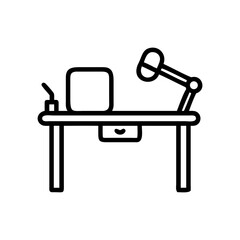 Podcast Studio Desk Outline Icon – Minimal Line Art Vector of Recording Setup