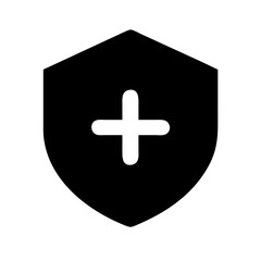 Shield with Plus Icon – Solid Fill Protection and Medical Safety Symbol

