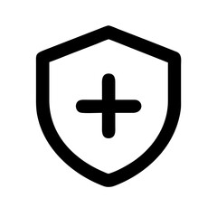 Shield with Plus Icon – Solid Fill Protection and Medical Safety Symbol

