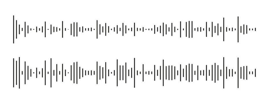 Elements for mobile messenger, podcast online radio, music player interface or app. Template of voice message. Equalizer symbols set. Waveform patterns. Audio chat speech sound wave icons collection. 