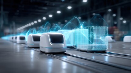 Smart Transit System: A futuristic scene showcasing a smart transit system, with sleek, automated vehicles moving along tracks.