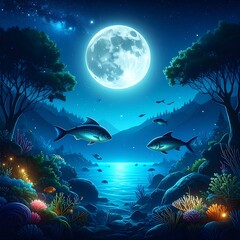 Moonlight underwater scene