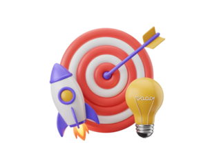 Rocket Aim Lightbulb isolated on a transparent background launch target