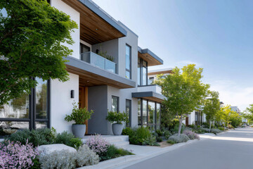 Fototapeta premium Modern houses showing sustainable architecture and landscaping
