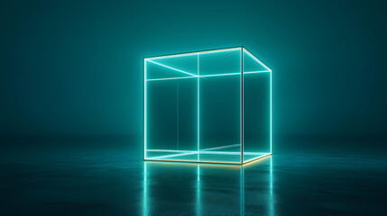 Neon Cube 3D Abstract Design: Modern Geometric Art with Glowing Technology and Vibrant Color Contrast in Futuristic Virtual Reality Environment