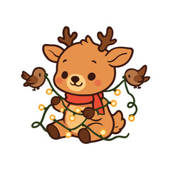 Cute Reindeer Wrapped in Christmas Lights &ndash; Holiday Animal Art