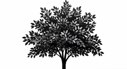 Monochrome Tree Silhouette:  Leaf Design, Nature Illustration, Botanical Graphic