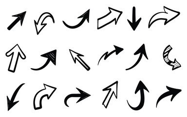 Directional Arrows in Hand-Drawn Sketch Style Pointing in Various Directions – Vector Illustration