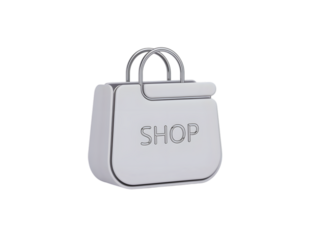 White shopping bag with shop inscription isolated on a transparent background image