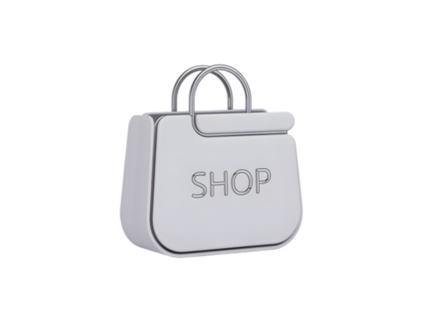 White shopping bag with shop inscription isolated on a transparent background image