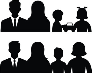 Family Silhouette of Parents and Children Representing Love and Care – Vector Illustration