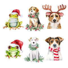 Cute holiday-themed animals in festive attire for seasonal celebrations. Christmas Pet isolated on white background, Transparent Background