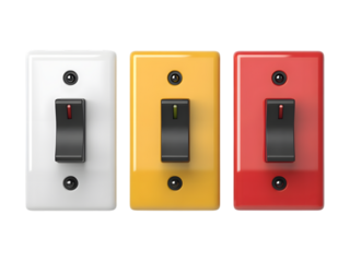 White yellow red light switches isolated on a transparent background image