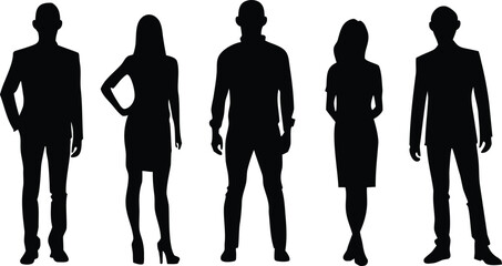 Group of Diverse Business People Silhouettes Standing Together on Isolated White Background – Vector Illustration