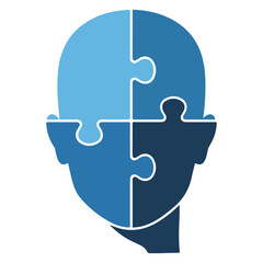 Abstract profile of a human head made of puzzle pieces, symbolizing thought and intelligence isolated  background