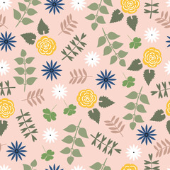 Scandinavian flowers vector seamless pattern. Floral surface design of yellow white scandi flowers