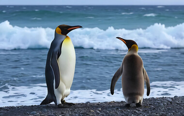 Fototapeta premium King penguin standing on the coasts of Atlantic ocean