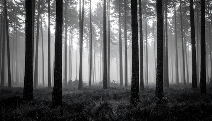 Misty forest, black and white