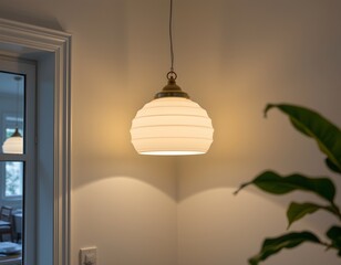 an indoor setting with a focus on a wall mounted pendant light