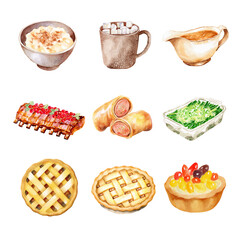 A delightful assortment of various delicious dishes and desserts. Christmas Food isolated on white background, Transparent Background
