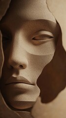 Close-up of a detailed classical marble sculpture face with realistic features and soft shadows