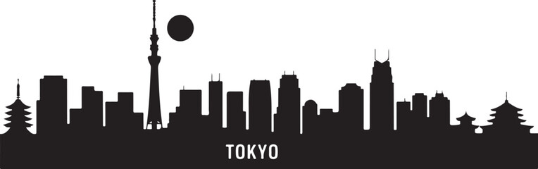 Obraz premium Black and White Tokyo City Skyline Silhouette Illustration