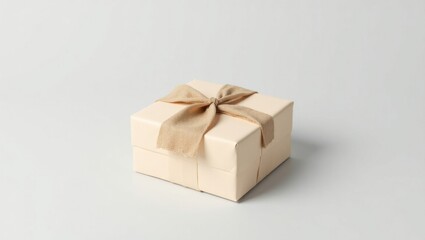 Elegant Gift Box Wrapped with Ribbon on White Minimal Background