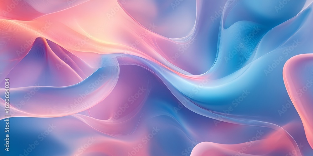 Poster flowing, liquid-like abstract forms, soft gradients and gentle curves merging into a seamless fluid 