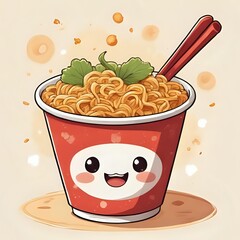  Cute Fast Food Cup Noodle Character Illustration