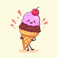 Cute Ice Cream Cone Dessert Character Vector Illustration