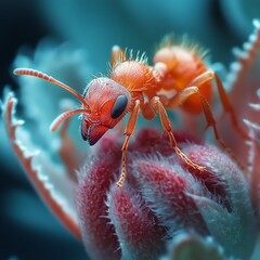 Close-up of an ant on a colorful flower bud.