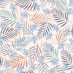 Tropical areca palm leaves foliage seamless pattern. Hawaiian floral surface design