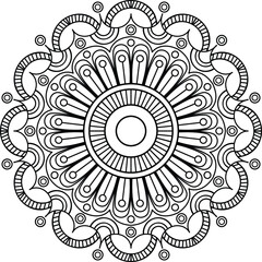 Circular pattern in the form of a mandala. Henna tatoo mandala. Mehndi style. Round mandala for coloring on white background. Decorative pattern in oriental style. Coloring book page. 