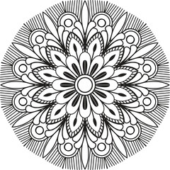Circular pattern in the form of a mandala. Henna tatoo mandala. Mehndi style. Round mandala for coloring on white background. Decorative pattern in oriental style. Coloring book page. 