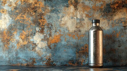 Metallic bottle on textured backdrop